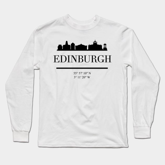 EDINBURGH SCOTLAND BLACK SILHOUETTE SKYLINE ART Long Sleeve T-Shirt by deificusArt